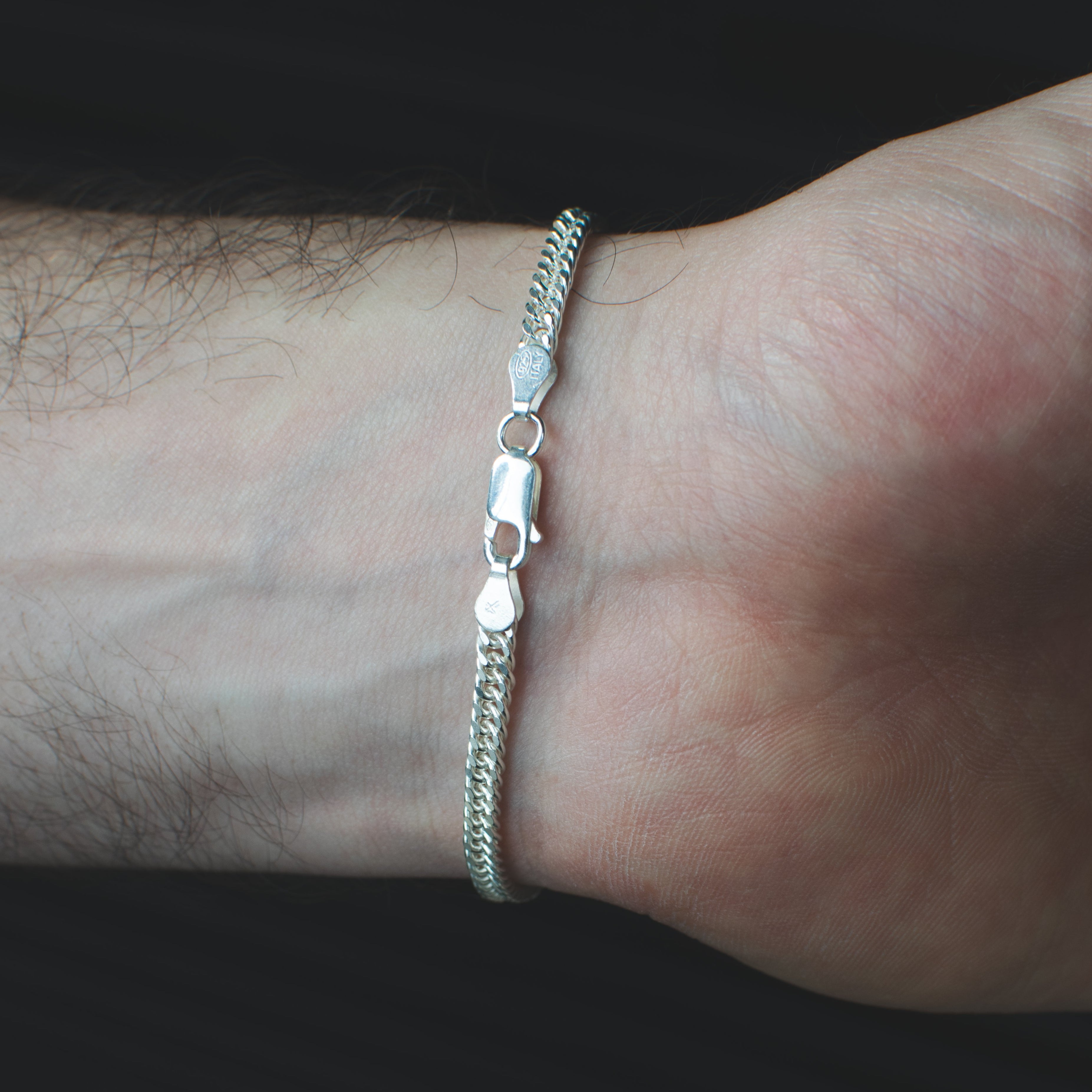 Pulsera Tejida de Eslabones 3mm Plata Ley 925